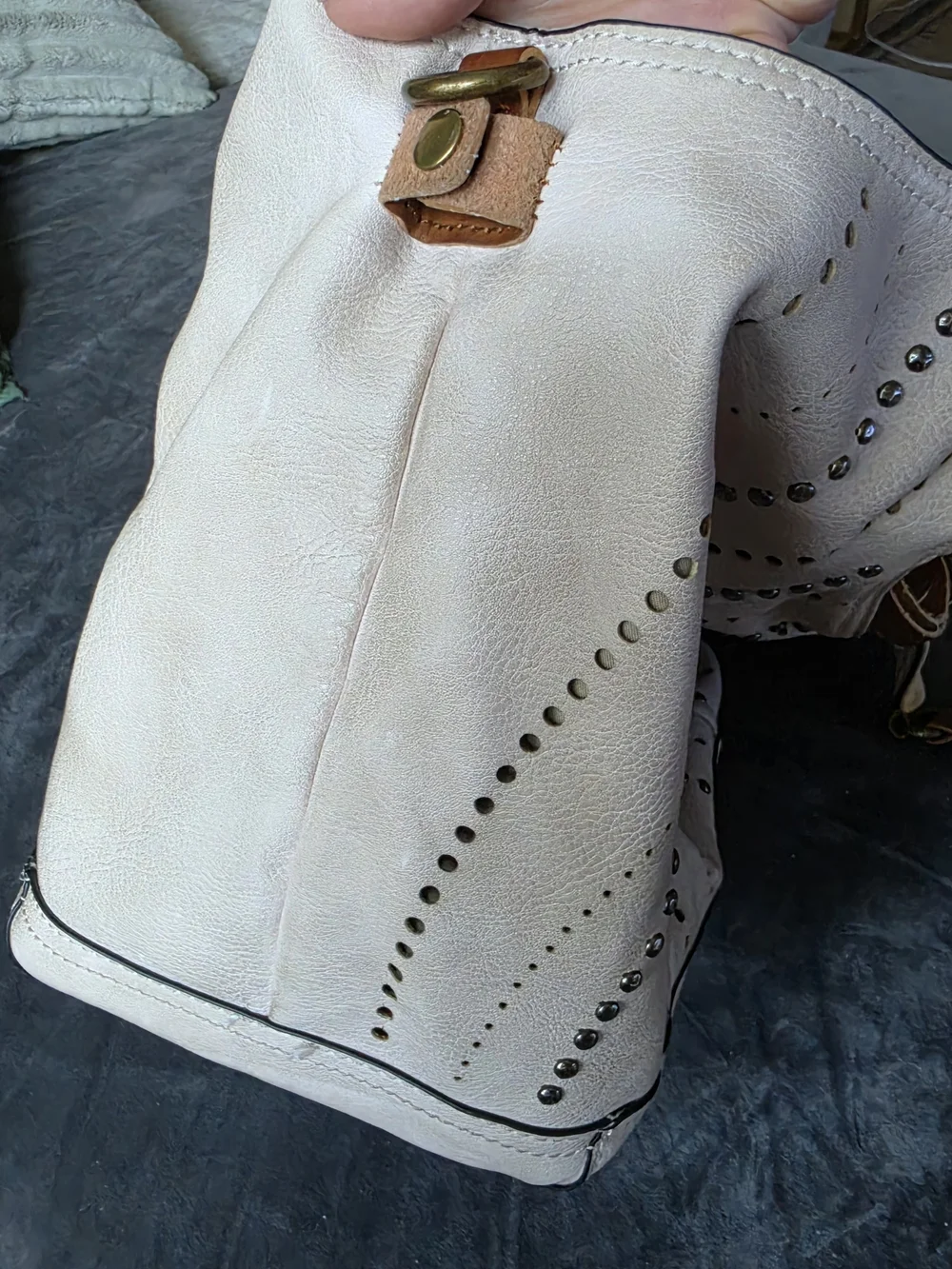 Silver Jeans Cream Faux Leather Shoulder Bag with Brown Straps